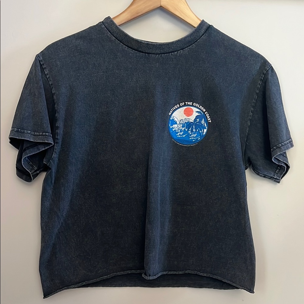 Brandy Melville John Galt Vintage Black Graphic Ocean Golden Coast T-Shirt